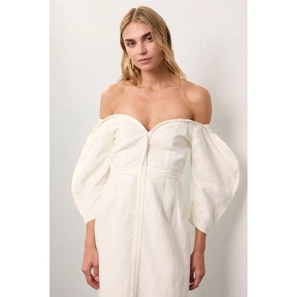 Mara Hoffman Leonara Puff Sleeve Midi Dress Ivory Womens Size 00 - Picture 6 of 15